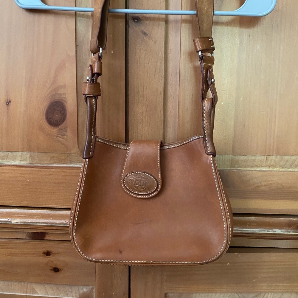 Vintage Dooney & Bourke Tan Brown Leather Feed Bag Handbag